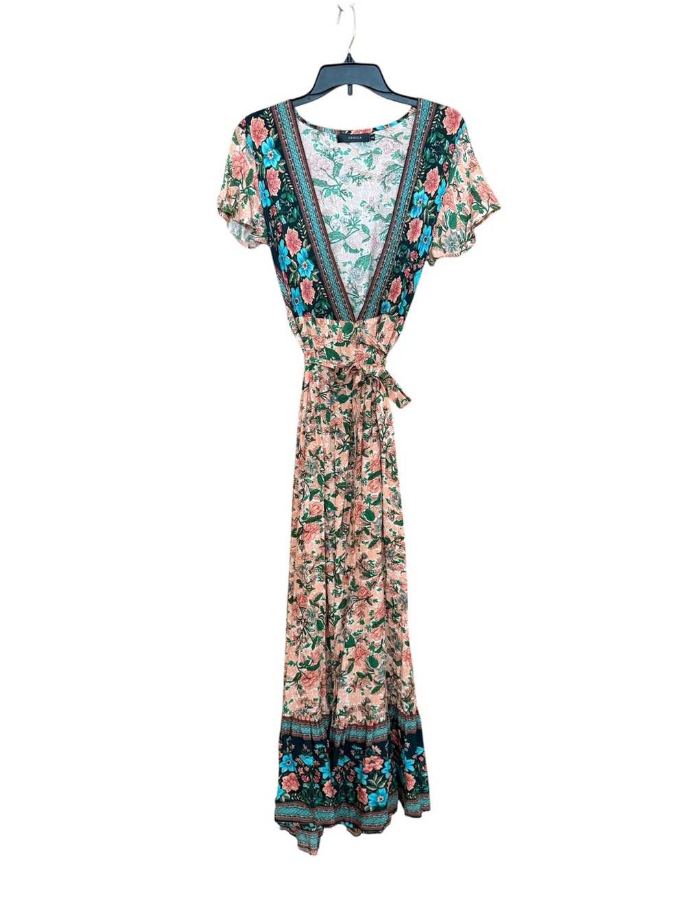Zesica Floral V-Neck Maxi Dress in Peach and Teal